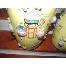 Large 19th Century Chinese Porcelain Yellow Rouleau Vases in Famille Jaune Glaze - a Pair | Chairish