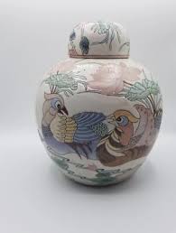 Large Vintage Chinese Ginger Jar Mandarin Duck Bird Lotus ...