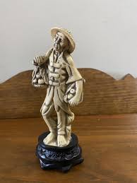 VTG CHINESE 6” OLD MAN CARRYING FRUIT Hard Plastic FIGURINE ...