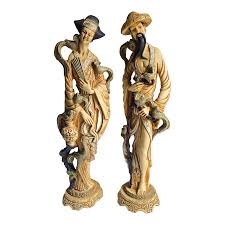 Vintage Carved Resin Asian Pair of Chinese Figures Statues ...