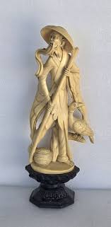 Vintage Asian Old Man Duck Basket Pole Resin Figurine Made ...