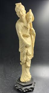 34cm Asian Fisherman Statue - Carved Light Colored Resin Faux | eBay