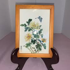 Asian Water Color Picture With Flowers And Butterfly | eBay