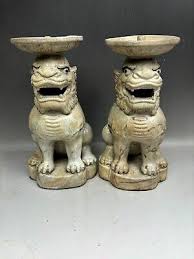 Old Dynasty Cizhou kiln porcelain wealth Lion Candle Holder Candlestick A pair | eBay