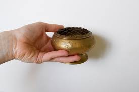 Ornate Bras Short Stem Vase | Incense Holder | Indian Vintage Style Small Vase With a Grid Lid - Etsy