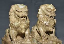 8.4" Old Chinese Old Jade Carve Feng Shui Foo Dog Lion Beast Lucky Statue Pair | eBay