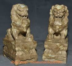 8.4" Rare Chinese Old jade carving Fengshui Foo Fu Dog Lion sculpture pair | eBay
