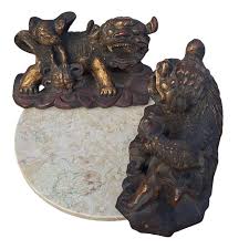Antique Hand-Carved Chinese Guardian Lions or Foo Dogs - a ...