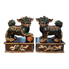 Pair of 19th Century Chinese Foo Dogs on Stands | Chairish