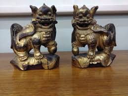 Antique Pair of Wooden Hand Carved Chinese Foo Dogs ...