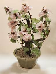 Vintage Chinese Art 12 1/2" Tall Pink Cherry Blossom Green Glass Jade – Treasure Valley Antiques & Collectibles