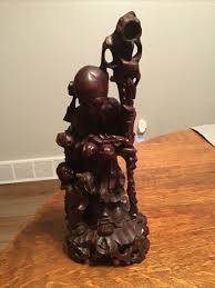 Old Chinese Wood Carved Statue Old Man ~ God of Longevity ...