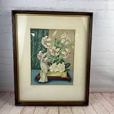 Pair of Vintage Wood Framed Matted Floral Prints J.A. Olsen ...