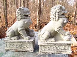 Pair of 10 1/2" Tall Cement Opposite Facing Foo Dogs on ...