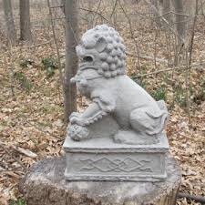 10 1/2" Tall Cement Foo Dog on Pedestal Garden Art Statue ...