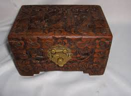 Vintage Asian Hand Carved Wood Hinged Trinket Jewelry Box ...