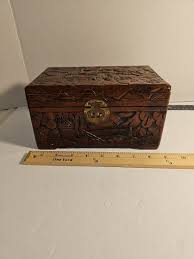 Vintage Hand Carved Wooden Jewelry Trinket Keepsake Box | eBay