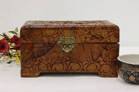 Asian Vintage Carved Teak Jewelry or Keepsake Box