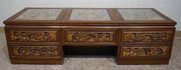 Lot - Chinese Carved Wood Glass Inset Low Coffee Table