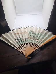 Vintage Chinese or Japanese Fan Hand Painted Village Scene on Paper & Bamboo 20" | eBay