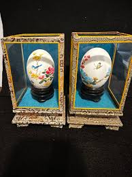 Buy Vintage, Handpainted Eggs (2) in Glass/brocade Cases ...