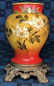 Antique Oil Lamp Base Gilded Bronze Brass Hand Painted Body ...