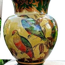 Vintage Chinese Gold and Green Lustre Hand-painted Bird Vase ...