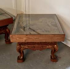 Indian Teak Coffee Table and Side Table Set Carved with ...