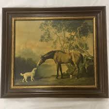 Sold at Auction: Framed Oil Transfer, "Bay Horse and Dog", 30 x 26 in. (76.2 x 66 cm.)