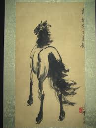 Old Chinese Antique painting scroll Rice Paper Horse By XU ...