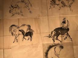 Japanese Antique Set Hand Color Paintings HORSES, HORSES ...
