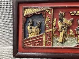 Antique Chinese Framed Architectural Element w/ Figures & Tree | eBay