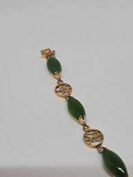 VINTAGE CHINESE CHARACTER 14K YELLOW GOLD DARK GREEN ...