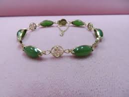 14k Y. Gold Nephrite Jade Bracelet 7.25" with Chinese ...