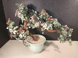 Asian Jade Agate Flower Bonsai Sculpture Ceradon Vase ...