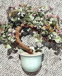 Vintage Chinese Glass Jade Bonsai Flower Tree In Celadon Pot ...