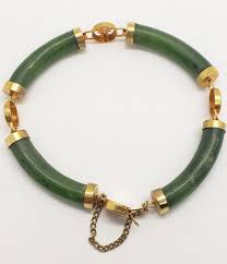 Vintage Jade Type Bracelet Gold Tone Chinese Characters ...