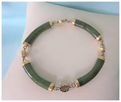Elegant Vintage 14K Gold Jade Segment 8" Bracelet With Good ...