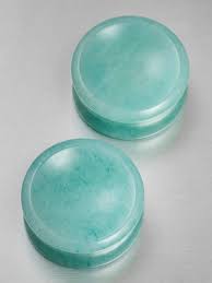 Aquamarine Amazonite Concave Stone Plugs | Aquamarine Stone Gauges – PlugYourHoles.com