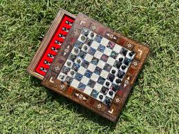 Mastercraft Wood Chess Set – Pearl Inlay Motif Board, Black ...