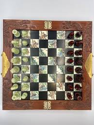 Vintage Chinese/ Asian hand carved Chess set Soapstone ...