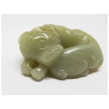 Chinese Qing Dynasty Nephrite Jade Carving of a Pair of Foo Dogs. For Sale at Ruby Lane