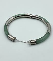 1970s Sterling Silver Encased Jade Jadeite Bangle Bracelet ...