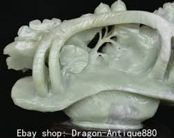 12" Old Chinese natural Xiu jade carving lotus flower basket statue sculpture | eBay