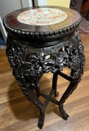 Antique Chinese Jardiniere Hand Carved Wood Marble Pedestal ...