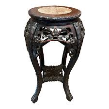 Antique Chinese Carved Rosewood Plant Stand With Inset ...