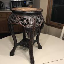Antique - Chinese - Hand Carved w/ Marble Top - Side Table ...