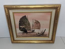 C. Chan Signed Original Oil Painting Junk Ships 13.5"x11.5" on Canvas & Framed | eBay