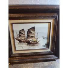 1980s Vintage Nautical Sail Ship Oil on Canvas Signed by Artist, Framed | Chairish