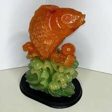 Orange Koi Fish Figurine Statue Green Water Black Base 9.5" Tall Resin | eBay